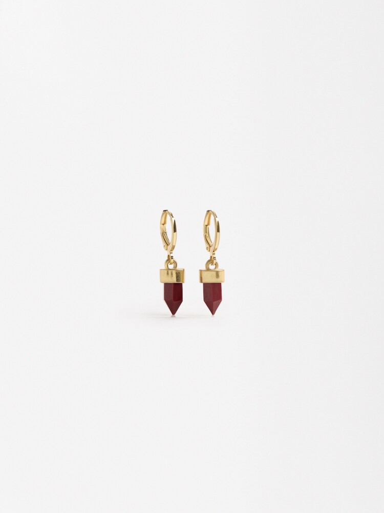Aros Con Colgante Efecto Piedra burdeos