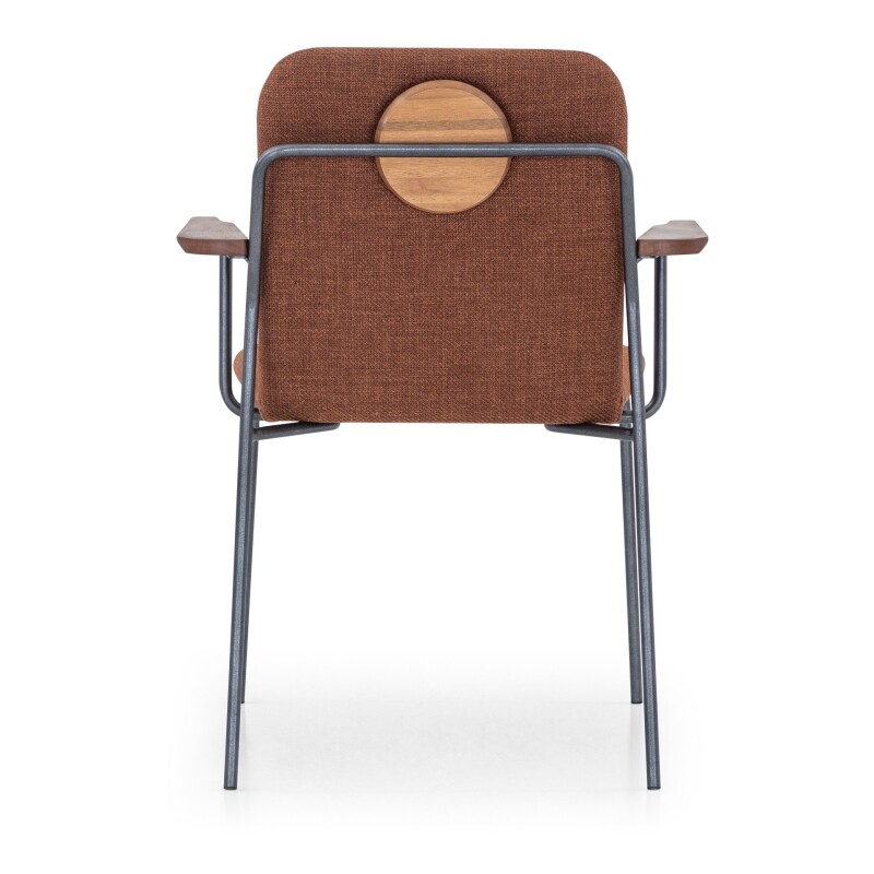 Silla c/Brazo patas metal grafito C/ circulo madera espalda tela terracota Silla c/Brazo patas metal grafito C/ circulo madera espalda tela terracota