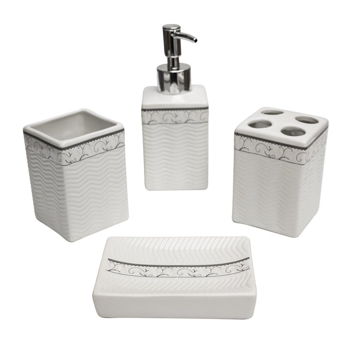 SET BAÑO 4PZAS CERAMICA BLANCO/FAJA GRIS 
