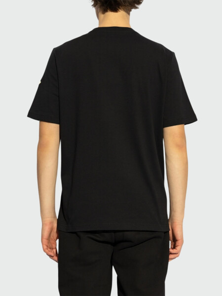 Moncler - Camiseta de Algodón con Logotipo Universitario Bordado Negro