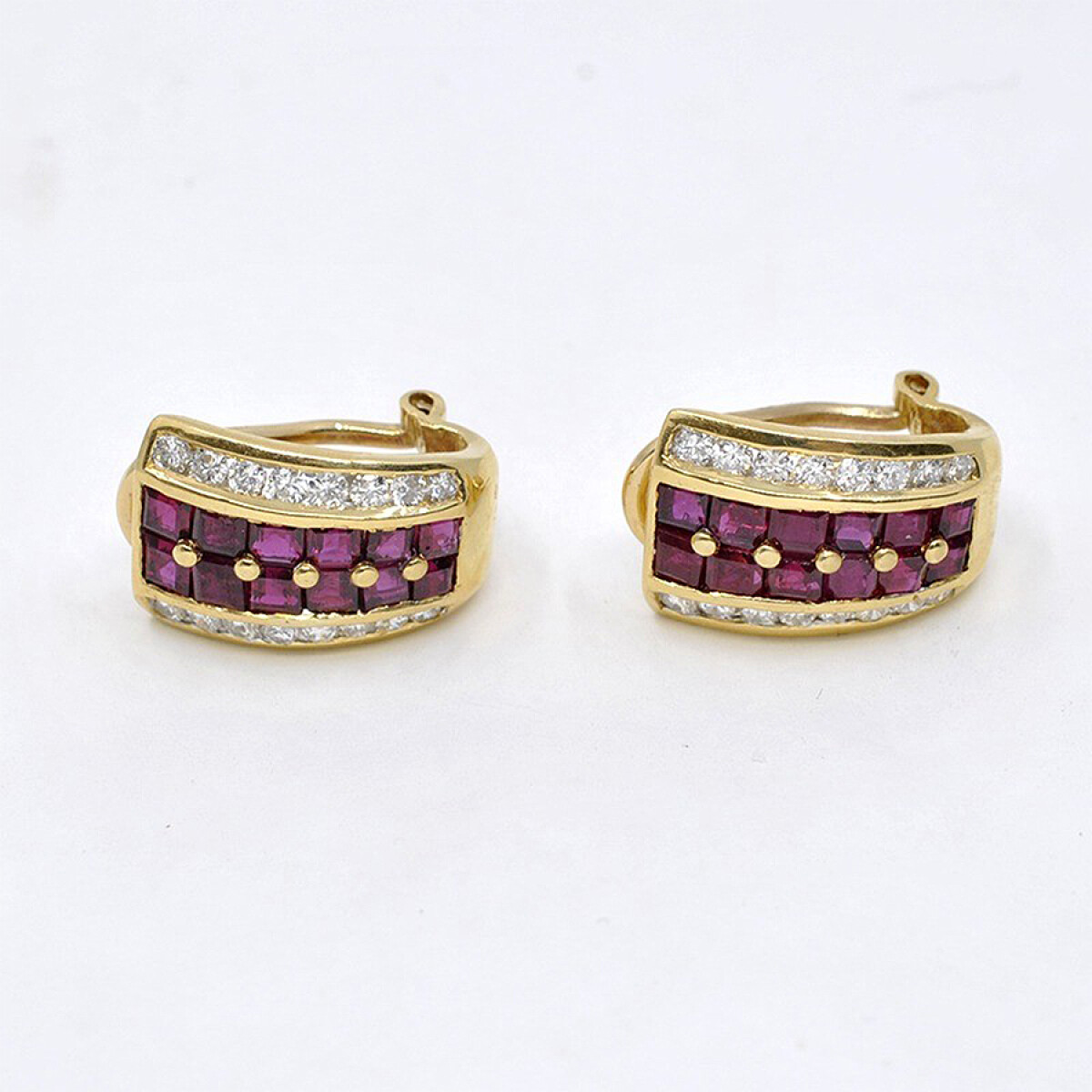 Caravanas En Oro 18K, Brillantes Y Rubies 