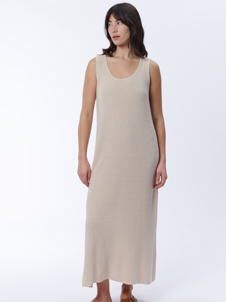 Vestido largo sin manga tejido Crudo