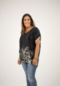 Blusa de satén con dorado Negra