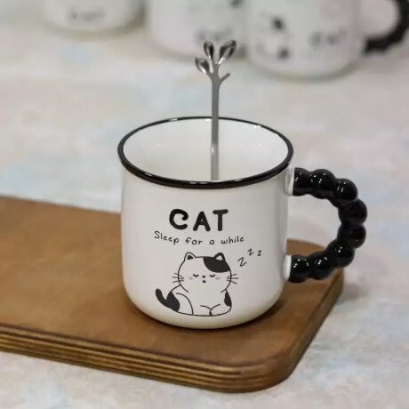 Taza De Cerámica Cat Con Asa Negra Sleep