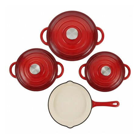 SET DE OLLAS DE HIERRO FUNDIDO FIRE KING 7 PCS ROJO SET DE OLLAS DE HIERRO FUNDIDO FIRE KING 7 PCS ROJO