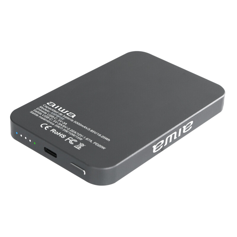 Cargador Portátil AIWA 5000mAh con Carga Inalámbrica 15W y USB-C PD 20W | AWPBF5W Cargador Portátil AIWA 5000mAh con Carga Inalámbrica 15W y USB-C PD 20W | AWPBF5W