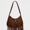 Cartera al hombro Western en efecto gamuza Chocolate