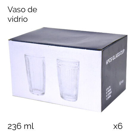 Vaso De Vidrio Con Diseños 236 Ml 6pcs/set Unica