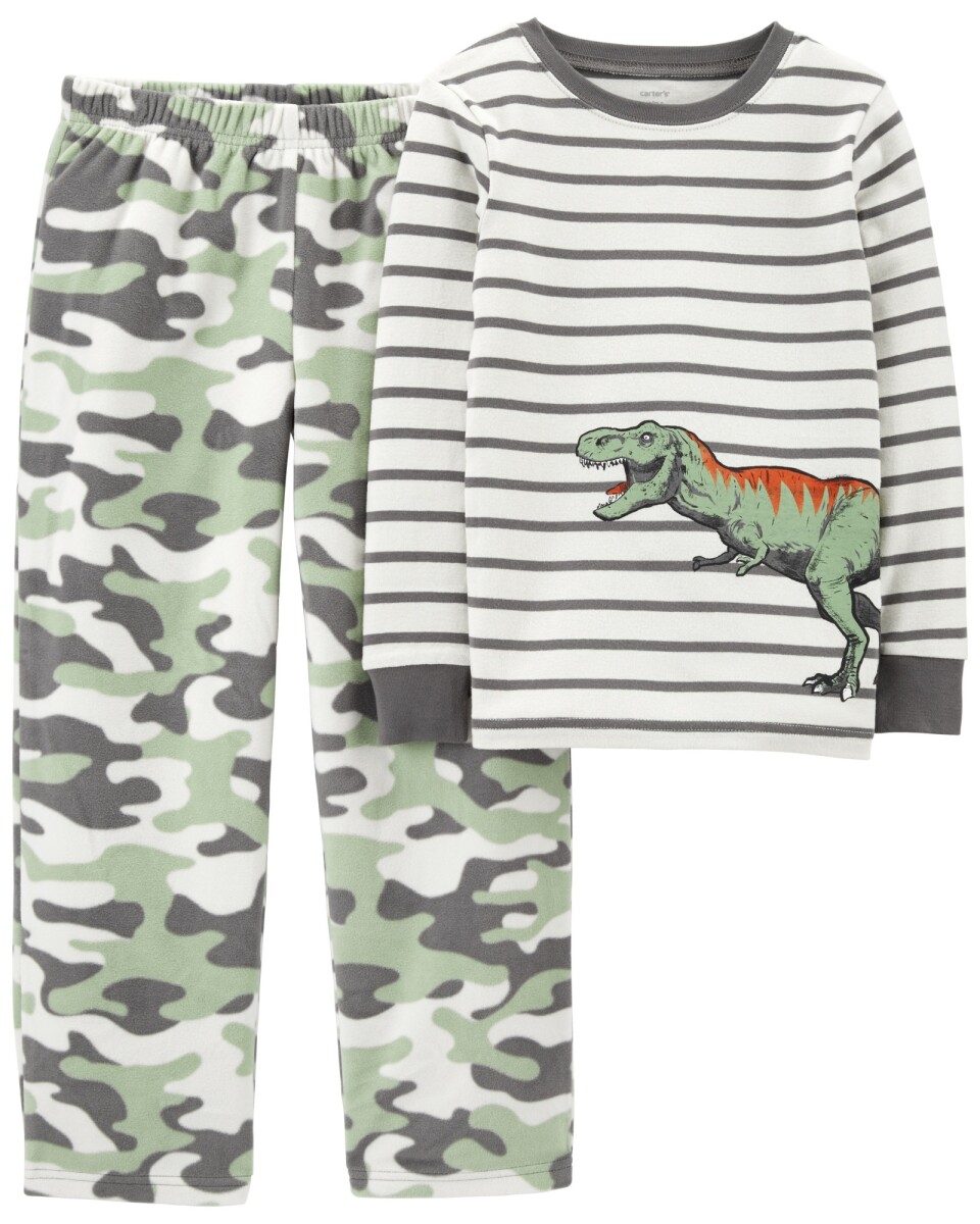 Pijama dos piezas pantalón micropolar y remera algodón, diseño dinosaurio 