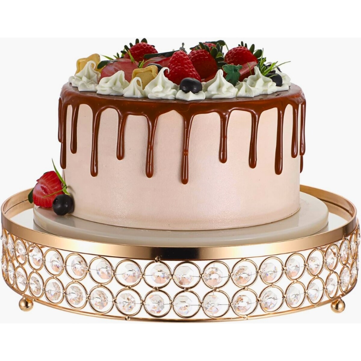 Soporte de Torta de 25CM Rosa Oro C/ Espejo y Diamantes 