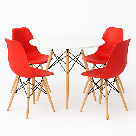 Juego de comedor Con Mesa Circular de 80cm + 4 Sillas Eames Rojo/Blanco