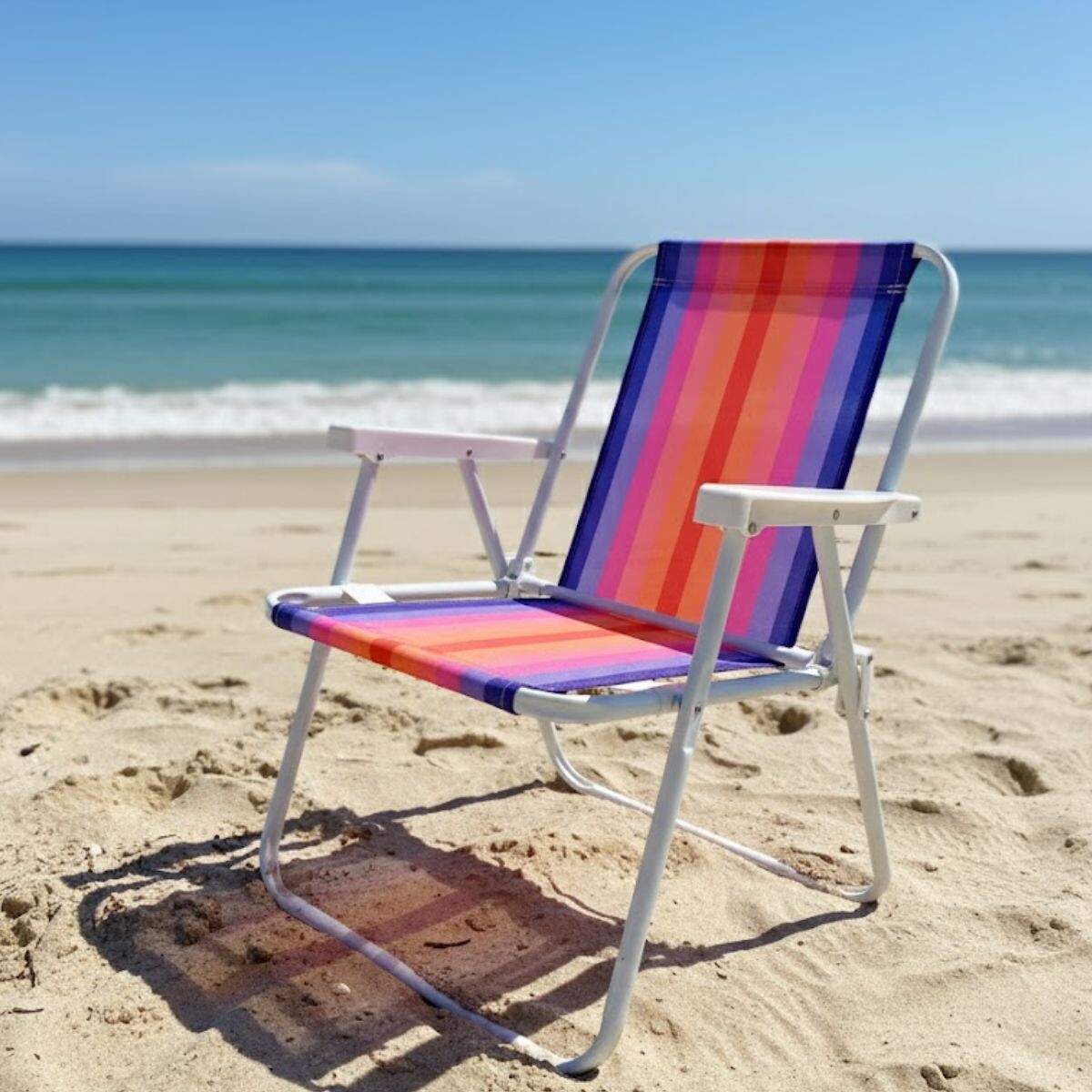 Silla Alta Aluminio Clásica A Rayas - VIOLETA Y NARANJA 