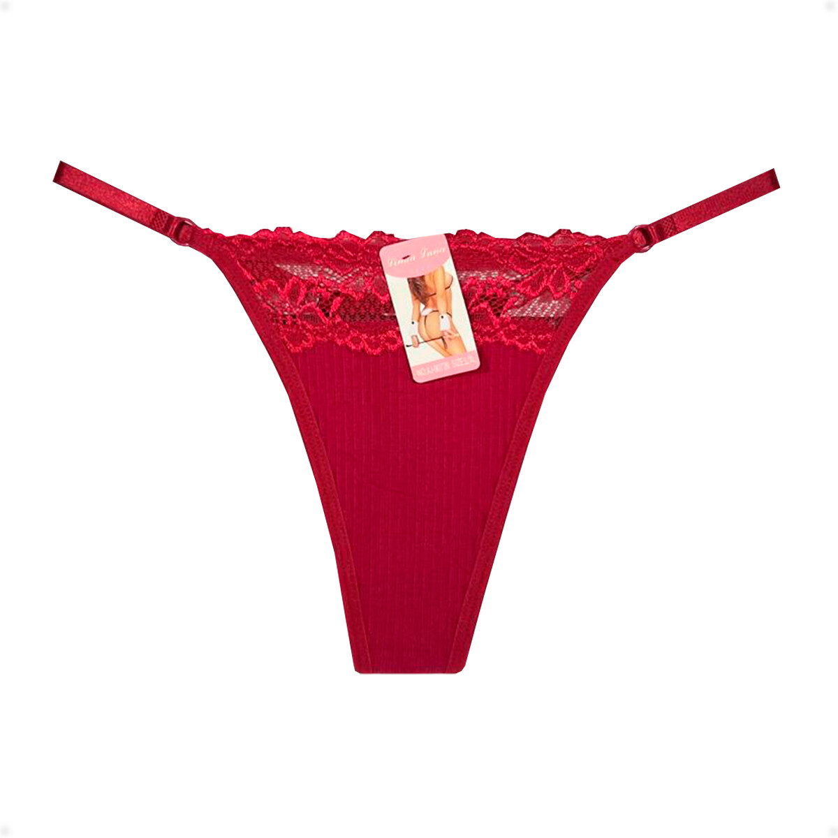 Tanga Colaless Ajustable De Encaje - Vino 