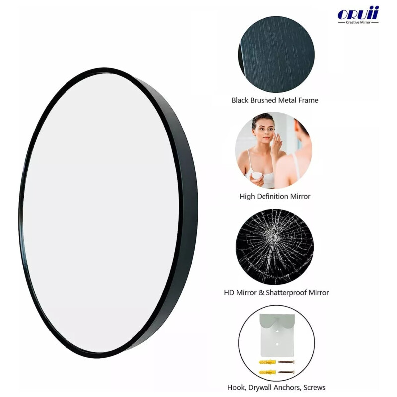 Espejo Redondo Circular 70 Cm Marco Hierro Negro Negro