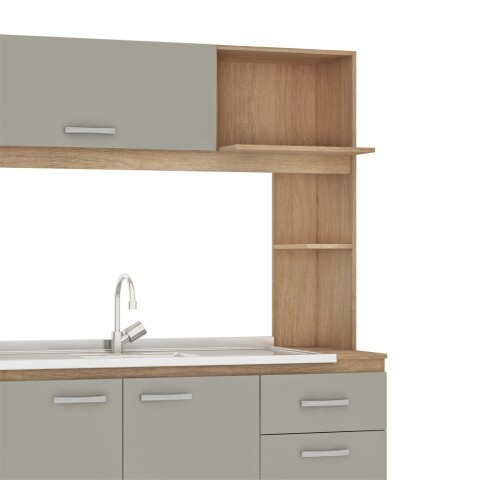 Kit de cocina compacta 4 puertas 1 cajón Patas Ajustables 141 x 50 x 185 cm Carvale / Cinza