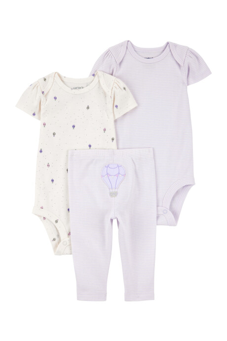 Set tres piezas de algodón, pantalón y dos bodies, diseño globo Sin color