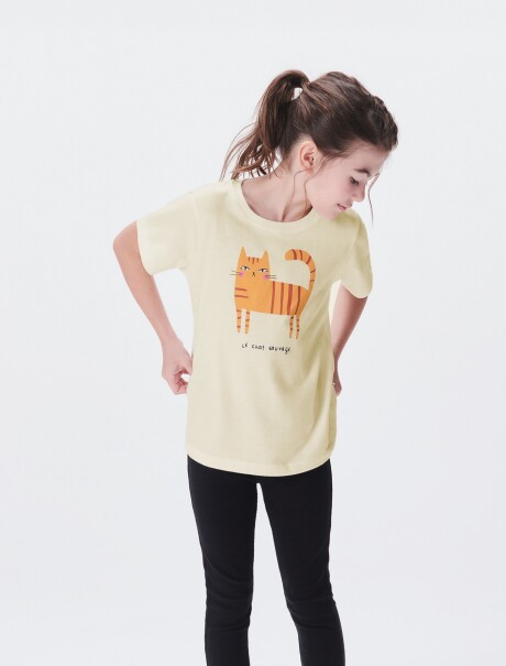 CAMISETA DE NIÑA MANGA CORTA ESTAMPADA BEIGE