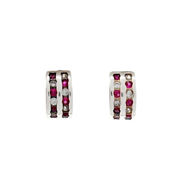 Caravanas Medio aro-Plata 925-Piedra rubí y zirconia-CA3449 Conpiedra