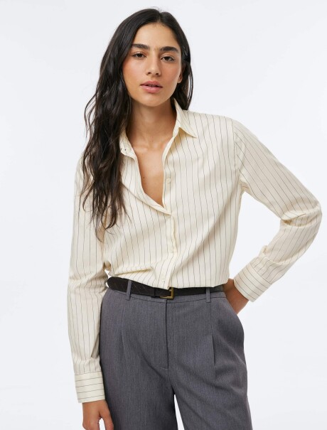 CAMISA BÁSICA A RAYAS - BEIGE BEIGE