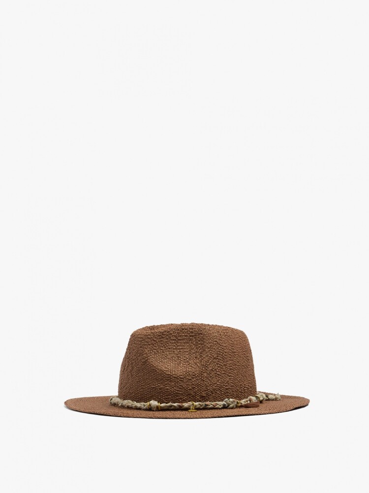 Sombrero Efecto Rafia Con Cordón Y Charms marron