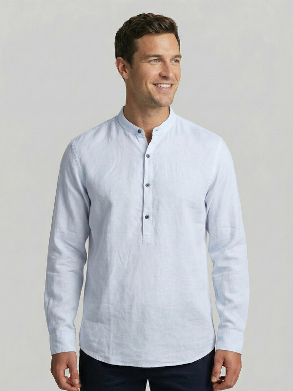 CAMISA LINO MAO MEDIA CARTERA CELESTE