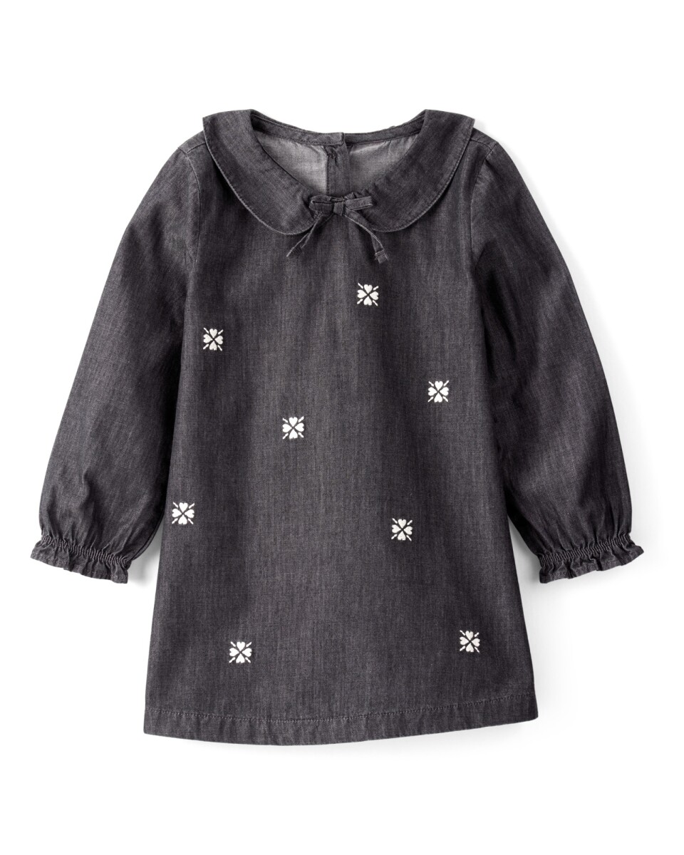 Vestido de chambray, negro, estampado 