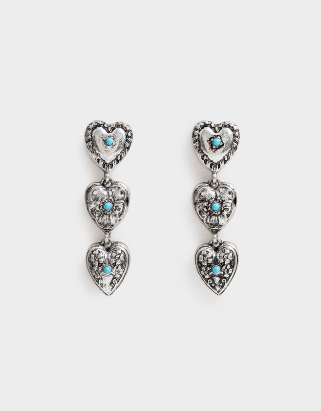 Aros Colgantes Largos Corazón Aros Colgantes Largos Con Corazón - Plateado Antique Silver