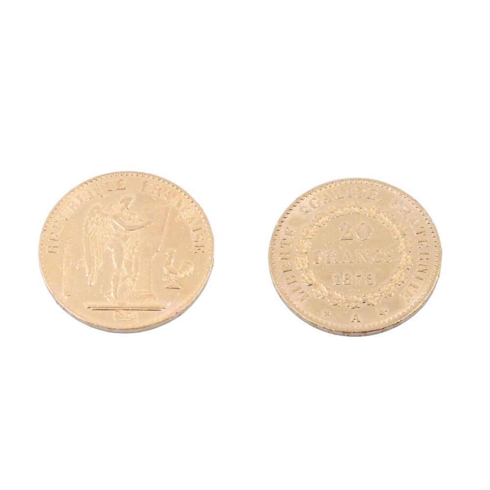 Moneda de oro República de Francia 20 francos año 1878. Moneda de oro República de Francia 20 francos año 1878.