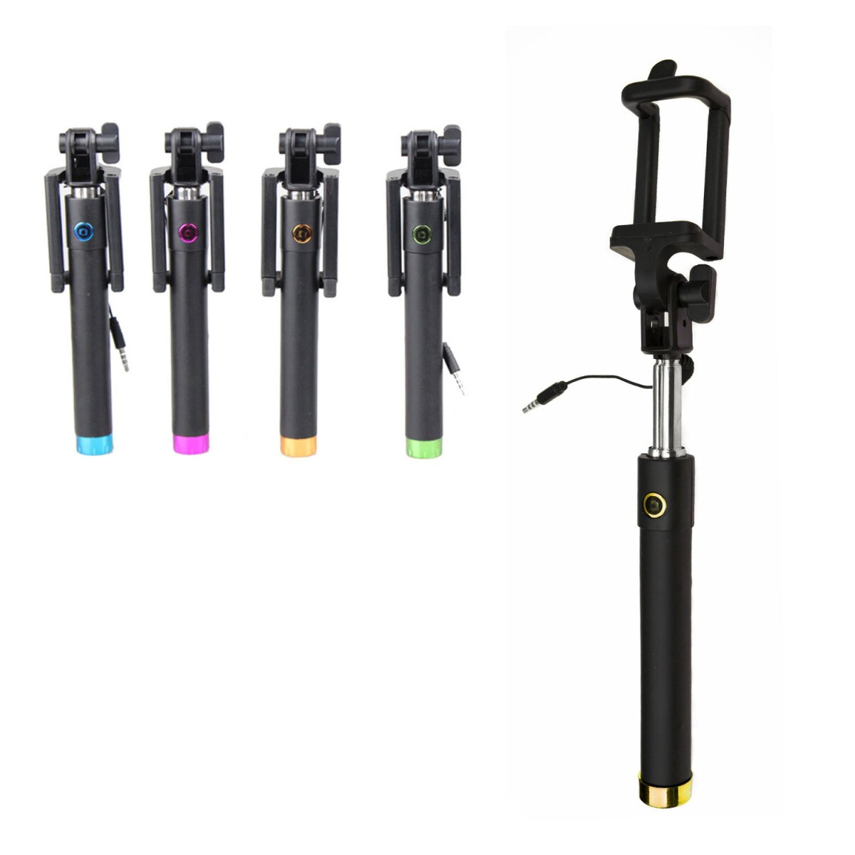 Palo Selfie Stick Extensible Disparador Celular Jack 3.5 mm - Color Variante Dorado 