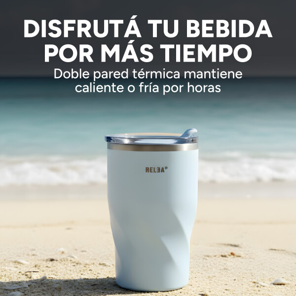 Vaso Termico Acero Inoxidable Aislante C/ Pajita 360ml Color Celeste