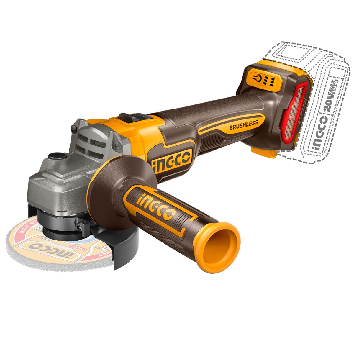 AMOLADORA 20V BRUSHLESS 4 1/2 115M INGCO CAGLI21154 