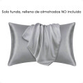 Funda Almohada De Satín Satén Tipo Seda Suave Gris Oscuro