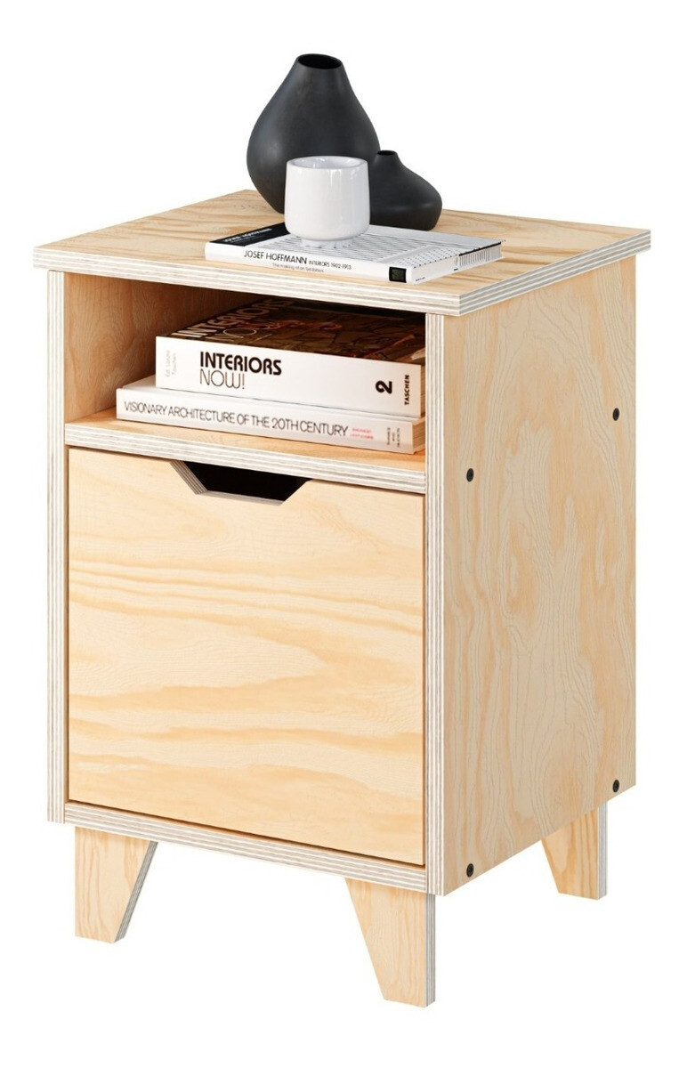 Mesa De Luz 18mm Madera Nórdica Dormitorio Moderna - Marrón 