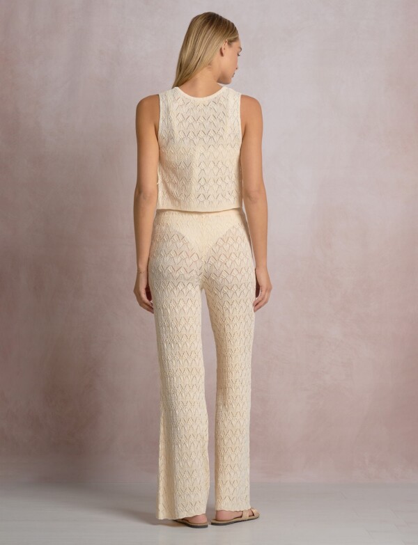 Top Crop Boho Calado Con Lazos Laterales BEIGE
