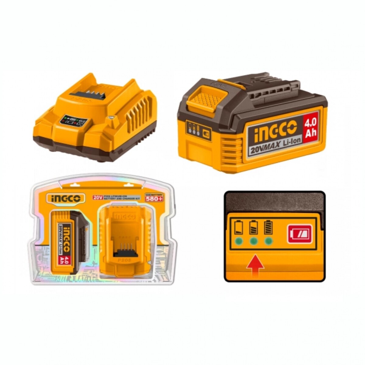 Set X1 Baterías 20V 4.0AH + 1 Cargador INGCO FBCPK1012 