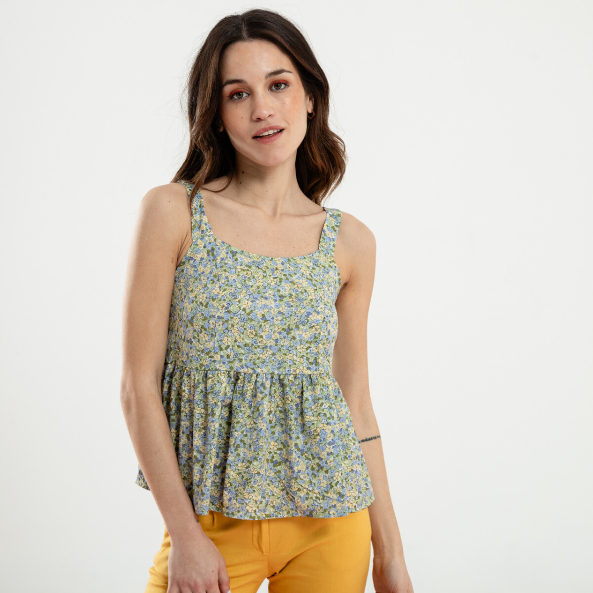 BLUSA BRUNA ESTAMPADO - VERDE Y CELESTE 