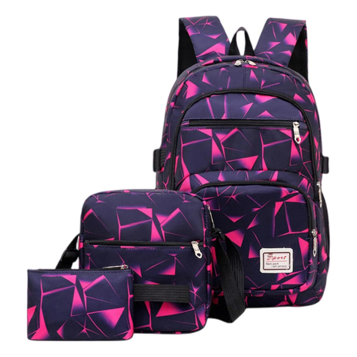 Set Mochila Bolso Monedero Alumno 3 Piezas Unisex Resistente - Fucsia 