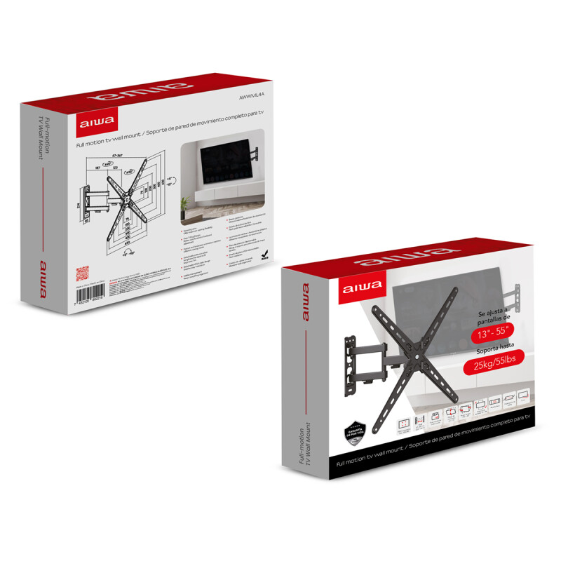 Soporte TV de pared AIWA Brazo Extensible Full Motion Pantallas de 13 a 55" hasta 25kg compatible con VESA | AWWML4A Soporte TV de pared AIWA Brazo Extensible Full Motion Pantallas de 13 a 55" hasta 25kg compatible con VESA | AWWML4A