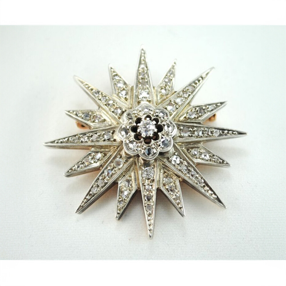 Prendedor Antiguo De Oro Y Plata Con Brillantes Y Diamantes Prendedor Antiguo De Oro Y Plata Con Brillantes Y Diamantes