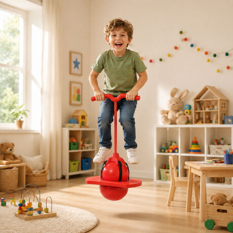 Pelota Pogo Saltarín Infantil Con Asas Base Inflador Rojo