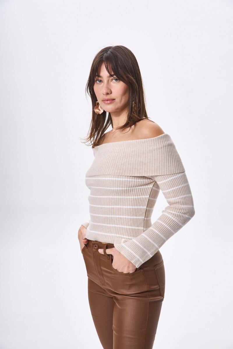 Sweater Oasis Beige con blanco