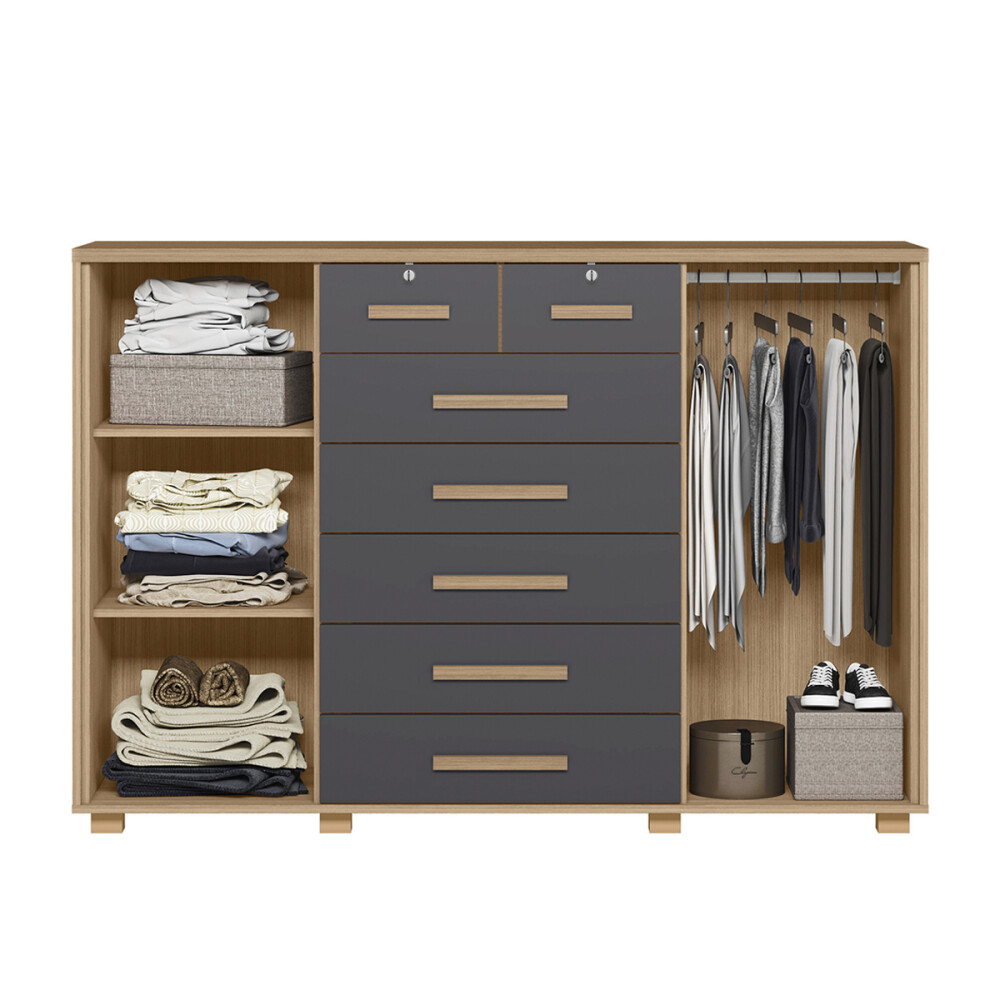 Comoda cajonera 7 cajones 2 puertas, con llave NATURE TITATNIUM