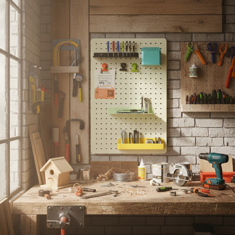 Estante plano grande para panel perforado pegboard metálico Negro