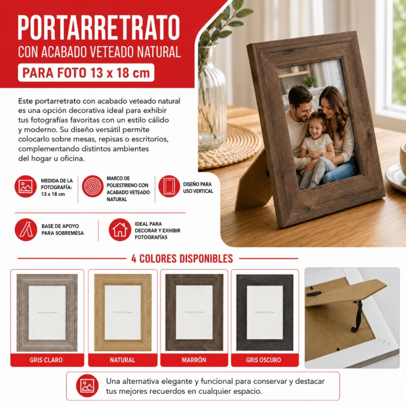 Portarretrato PS 13x18 cm veteado natural MARRON