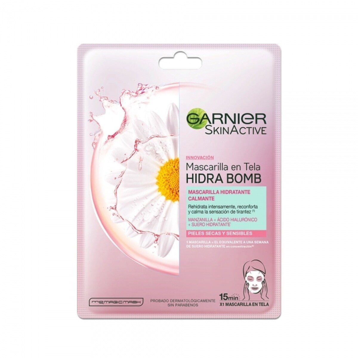 Garnier Mascarilla en Tela Hidra Bomb Ácido Hialurónico + Manzanilla / Camomila – Piel Suave y Calmante