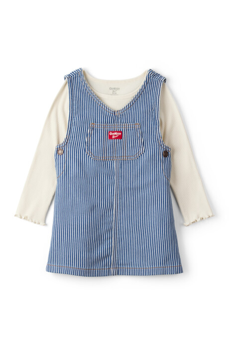 Set dos piezas, jumper jean a rayas y remera de algodón acanalado Sin color