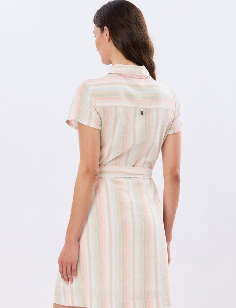 VESTIDO RAYADO DE LINO Rosa