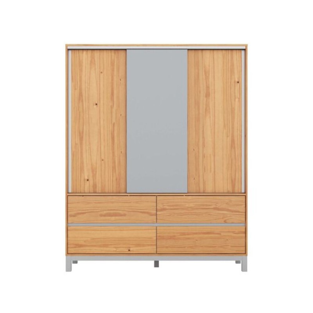 Ropero 3 Puertas - Madera Maciza Pino/Gris - Square Ropero 3 Puertas - Madera Maciza Pino/Gris - Square