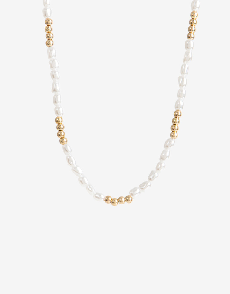 Collares Cortos Perlas Collar Corto Perlas Y Metal - Dorado