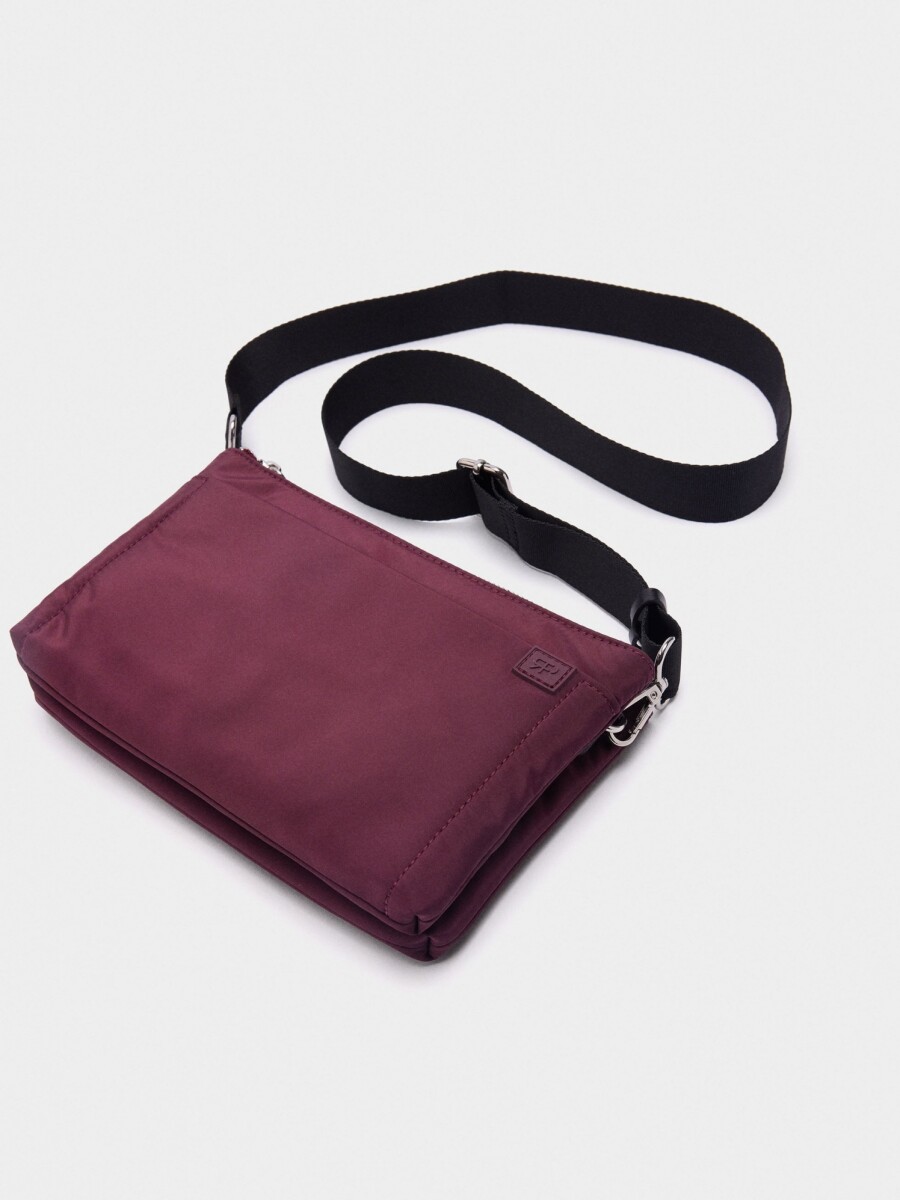 Bolso Bandolera Doble De Nylon burdeos
